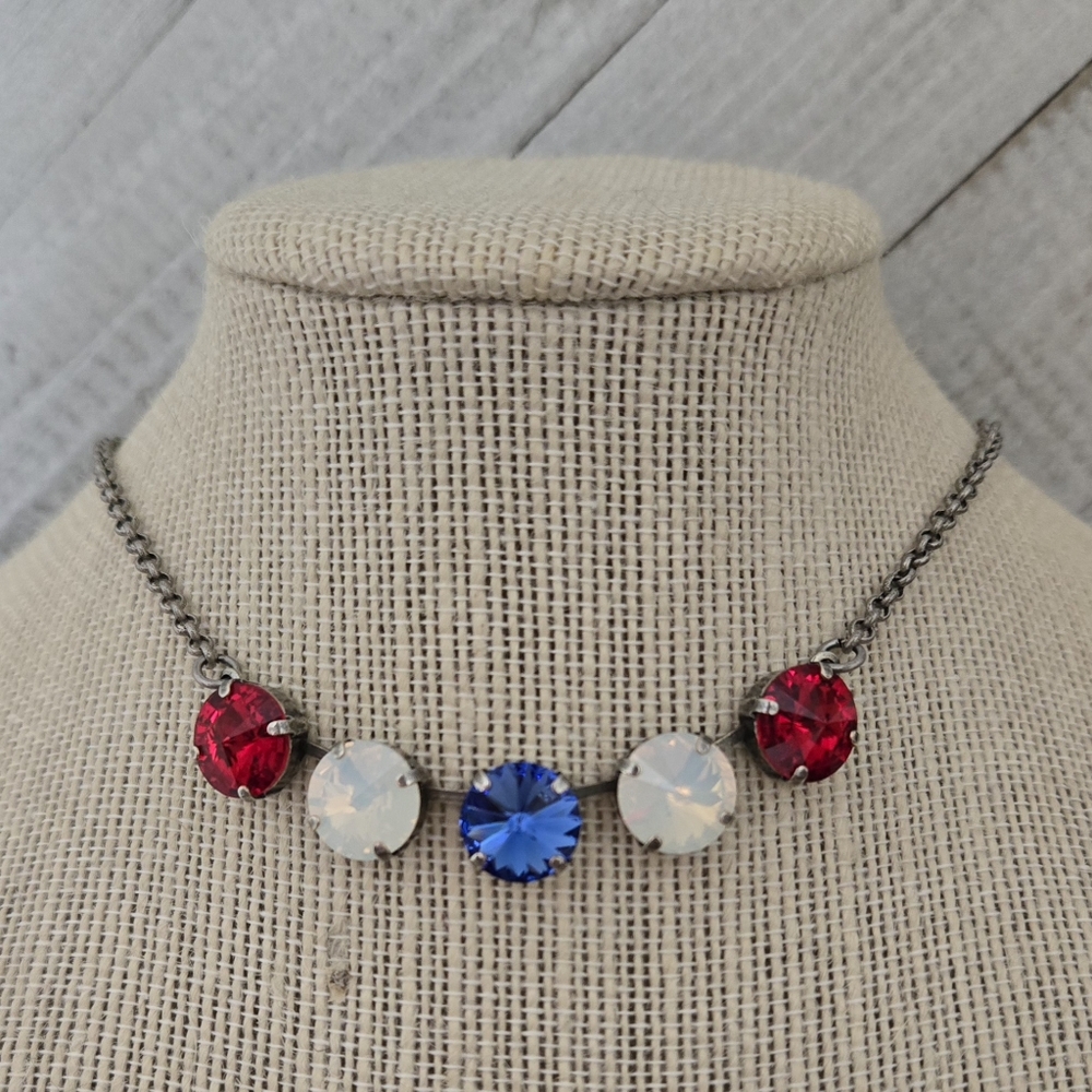 Austrian Crystal Necklace in Antique Silver